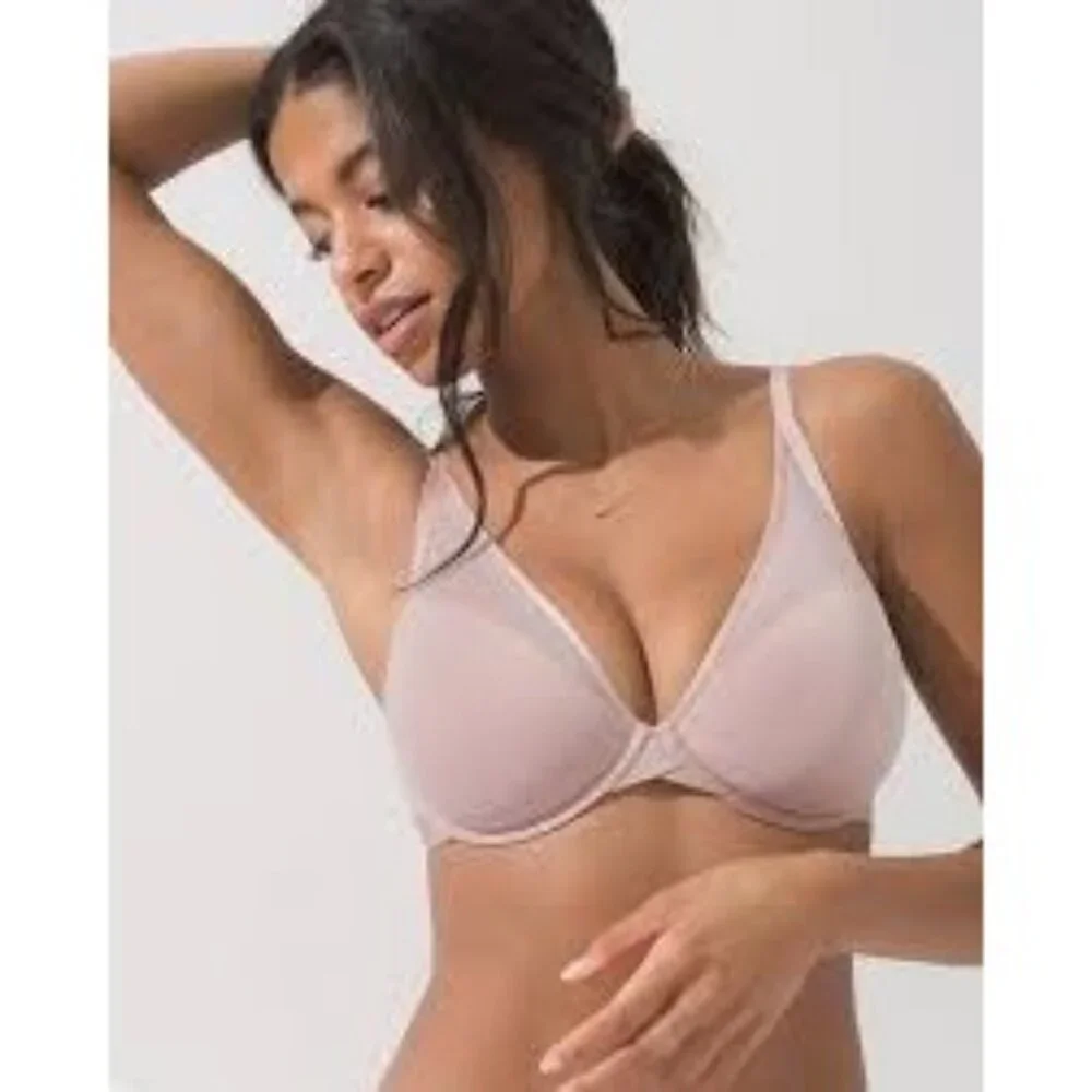 Soma LIghtest Lift Pink Blush Mesh Plunge Underwire Bra 36DD Adjustable Straps - Picture 2 of 5